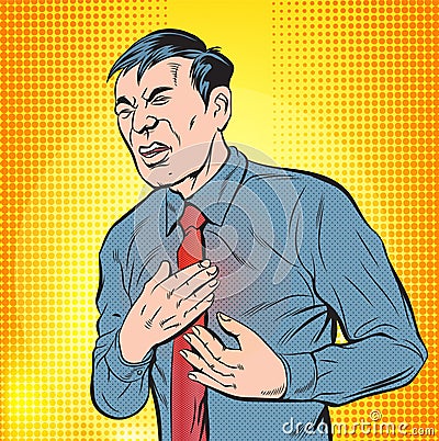 This senior man hurts his chest,Had to close his torture eyes Vector Illustration