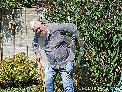 Senior man with a painful bad back. Sciatica. Stock Photo