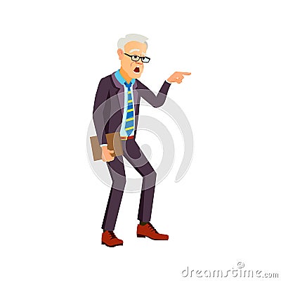 senior man school principal screaming and pointing at pupil cartoon vector Vector Illustration