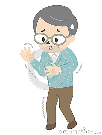 Senior man with shaking in hands and feet due to Parkinson`s disease Vector Illustration