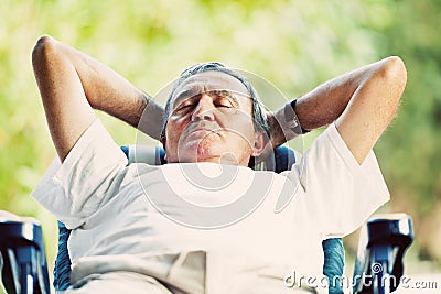 Senior Man in Siesta Time Stock Photo