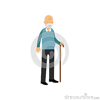Senior man standing with cane, pensioner people leisure and activity vector Illustration Vector Illustration