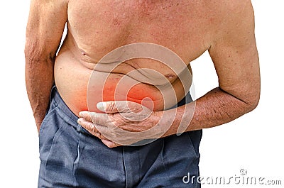 Senior man suffering from stomach ache because he has diarrhea Stock Photo
