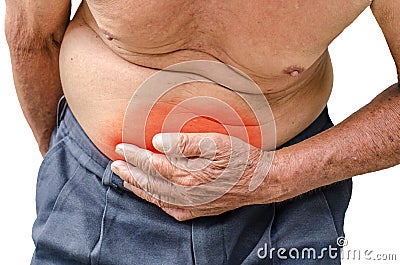 Senior man suffering from stomach ache because he has diarrhea , Stock Photo