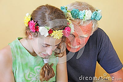 Senior man and teenage girl Stock Photo