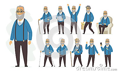 Senior man - vector cartoon people character set Vector Illustration