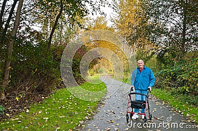 Senior Man with Walker in Park Stock Photo