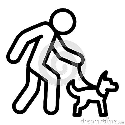 Senior man walking dog icon, outline style Vector Illustration