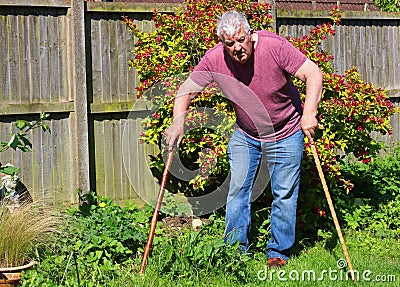 Senior man walking sticks or canes. Arthritis. Stock Photo