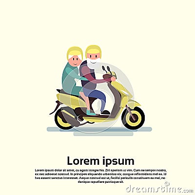 Senior Man Woman Couple Ride Motorcycle Vector Illustration