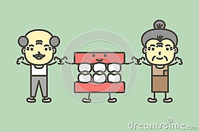 Senior man and woman with denture or false teeth are smiling Vector Illustration