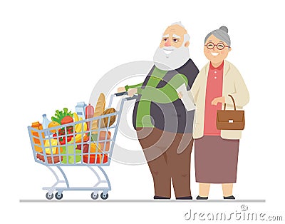 Senior man and woman shopping - flat design style illustration Vector Illustration