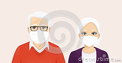 Senior man and woman wearing protective mask Vector Illustration