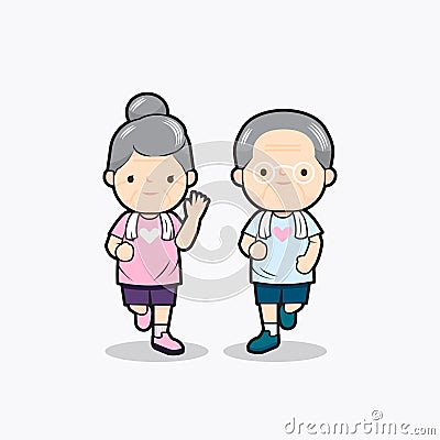 Senior man and women kawaii running design vector Vector Illustration