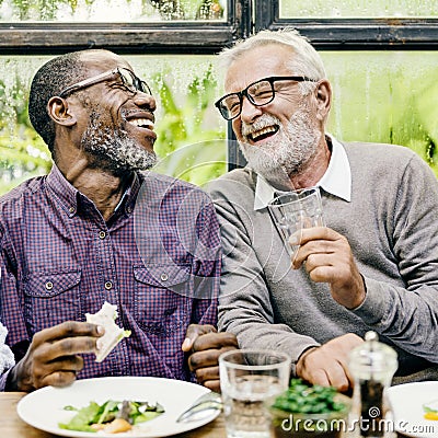 Senior Men Relax Lifestyle Dining Concept Stock Photo