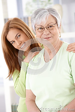 Senior mother and daughter smiling Stock Photo