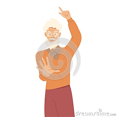 Senior Moustached Man Raising His Hand Up Supporting Street Protest Against Human Rights Violation Vector Illustration Vector Illustration