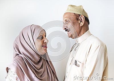Senior Muslim couple at home Stock Photo