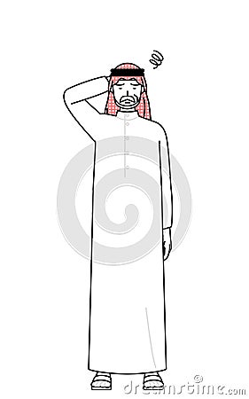 Senior Muslim Man scratching his head in distress Stock Photo