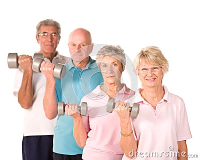 Senior older people lifting weights Stock Photo