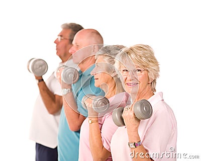 Senior older people lifting weights Stock Photo