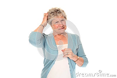 Senior older woman scratching head Stock Photo