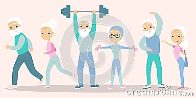 Senior people exercising. Vector Illustration
