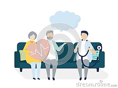 Senior people getting a checkup at a hospital Vector Illustration