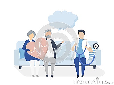 Senior people getting a checkup at a hospital Vector Illustration