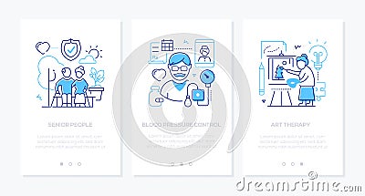 Senior people line design style web banners Vector Illustration