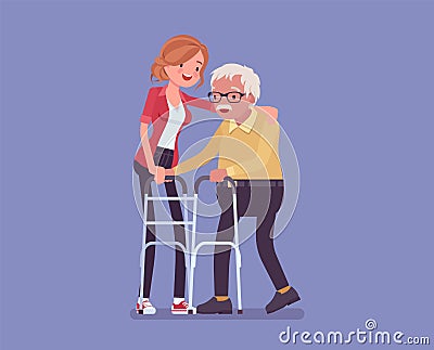 Senior people social support, older adult care and rehabilitation Vector Illustration