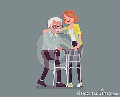 Senior people social support, older adult care and rehabilitation Vector Illustration