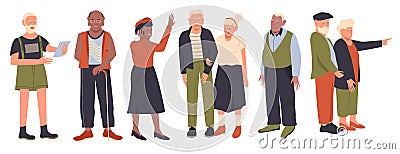 Senior people vector illustration flat set, cartoon active old character collection of man woman retired happy persons Vector Illustration