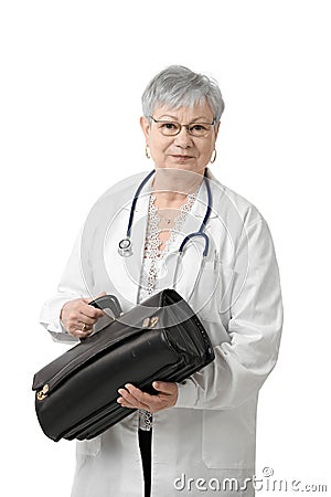 Senior physician with doctor's bag Stock Photo