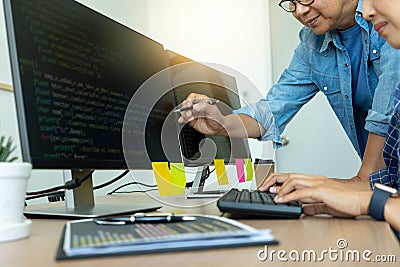 Senior programmer work with Developing programming Stock Photo