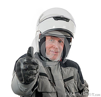 Senior rider with white helmet isolated on the white background Stock Photo