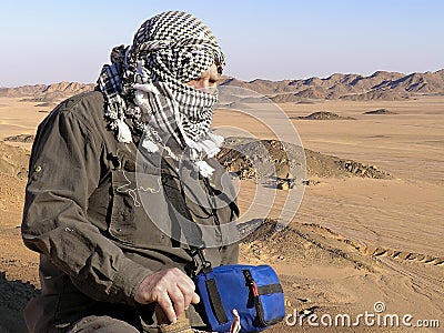 Senior on Sahara Sand dunes Stock Photo