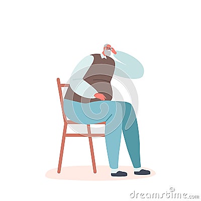 Senior Sitting on Chair at Home Communicate. Smiling Pensioner, Old Male Character Leisure, Sparetime, Relaxing Vector Illustration