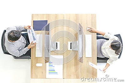 Group of business people working together in modern office,m taken from top view high angle. Stock Photo