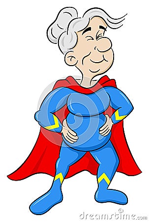 Senior super heroine with cape Vector Illustration