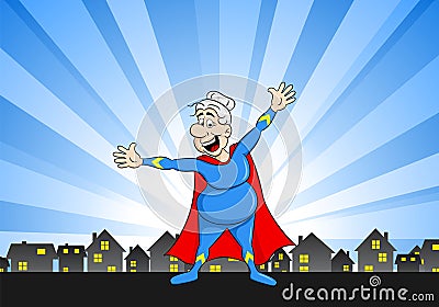 Senior super heroine with cape Vector Illustration