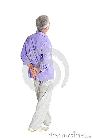 Senior thinking about something on white background Stock Photo