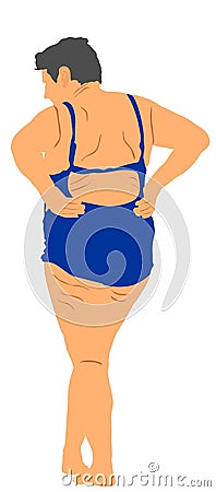 Senior woman on the beach in swimwear sunbathing illustration. Cartoon Illustration