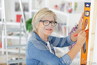 senior woman and bricolage Stock Photo