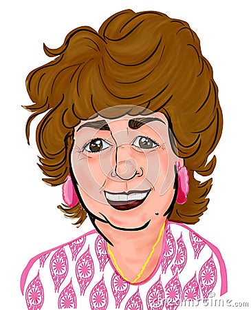 Senior Woman Colorful Cartoon Caricature Vector Illustration