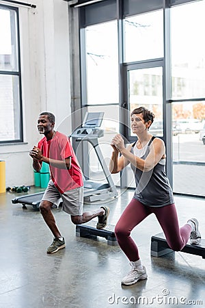 Senior woman exercising with aerobic steps Stock Photo