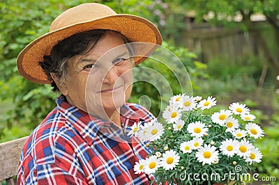 Senior woman gardening Stock Photo