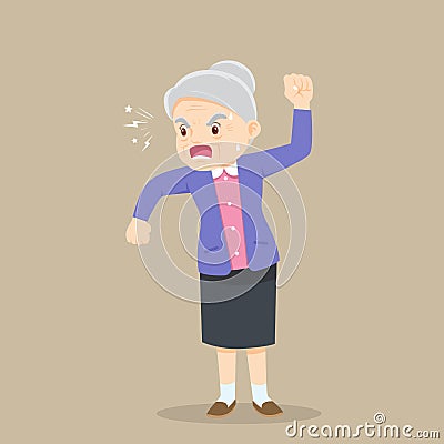 Senior woman having angry and scolding Vector Illustration