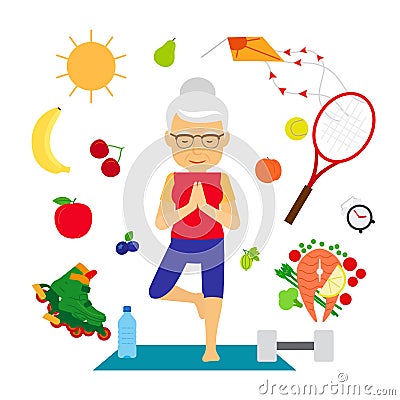 Senior woman healthy lifestyle Vector Illustration