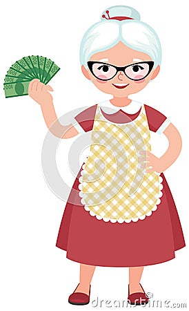 Senior woman housewife in full length dressed in an apron Vector Illustration